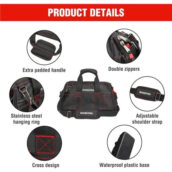 16-inch Close Top Wide Mouth Tool Storage Bag with Water Proof Rubber - Picture 4 of 7